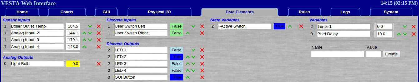 Screenshot of Data Elements tab showing the 'Boiler Outlet Temp' element