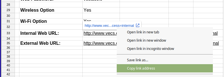 A screenshot of the user copying thr web address of the Vesta homepage