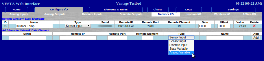 A screenshot of the user configuring Network I/O